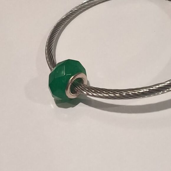 Silver Green Faceted Charm for Pandora Style Bracelet - Picture 3 of 4